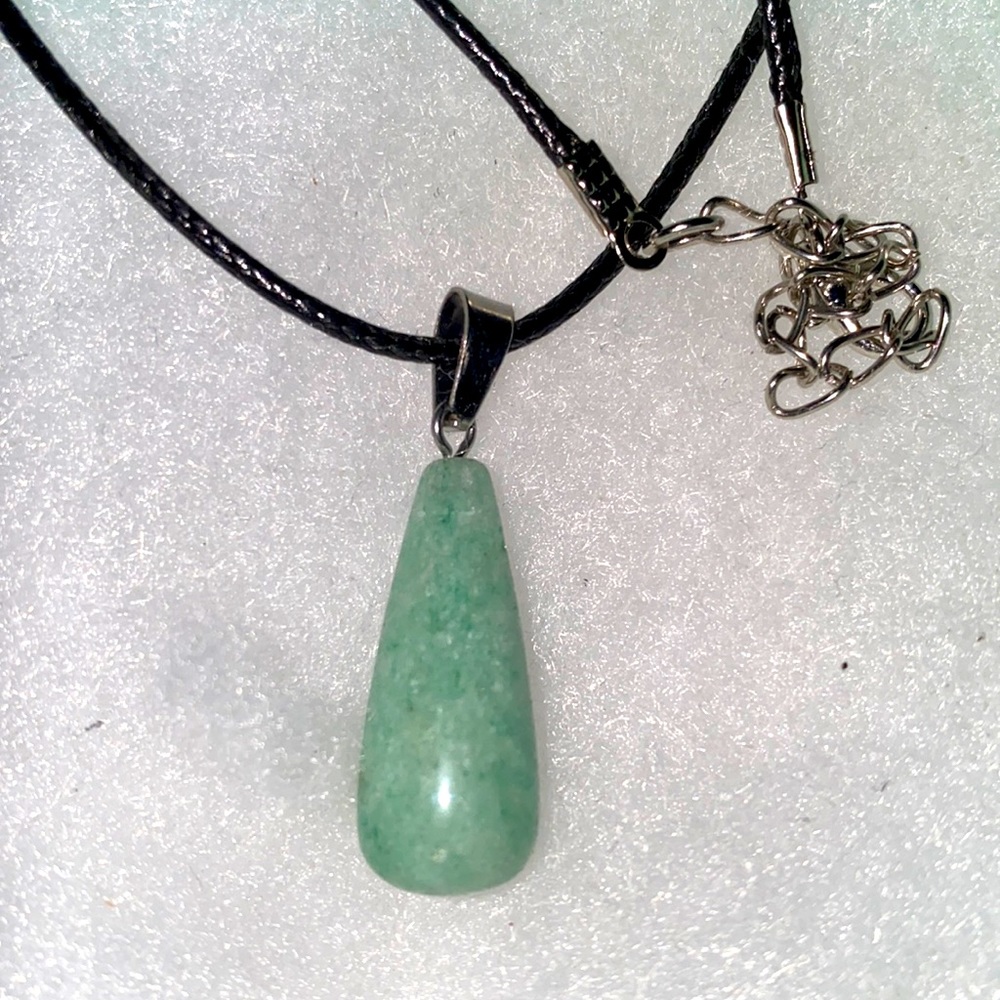 Boho Jade Crystal Black Cord Necklace 18-20”